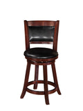 2Pc Beautiful Elegant Upholstered Low Swivel Chair Stool Rich Black Faux Leather Upholstery Padded Back Kitchen Brown Solid Wood