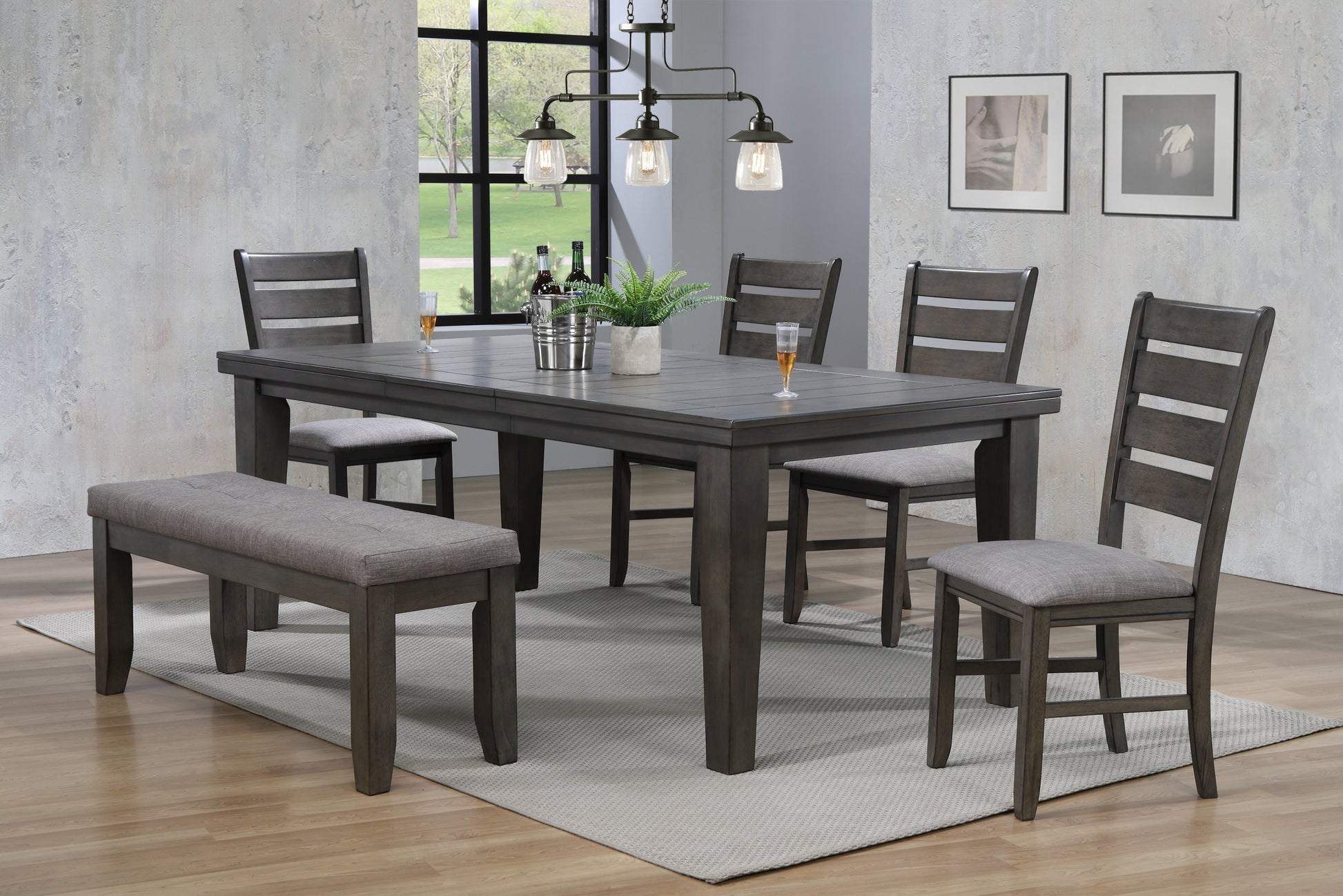 1Pc Contemporary Style Dining Rectangular Table With18" Leaf Tapered Block Feet Gray Finish Dining Room Solid Wood Wooden Furniture Gray Dining Room Contemporary Rectangular Wood