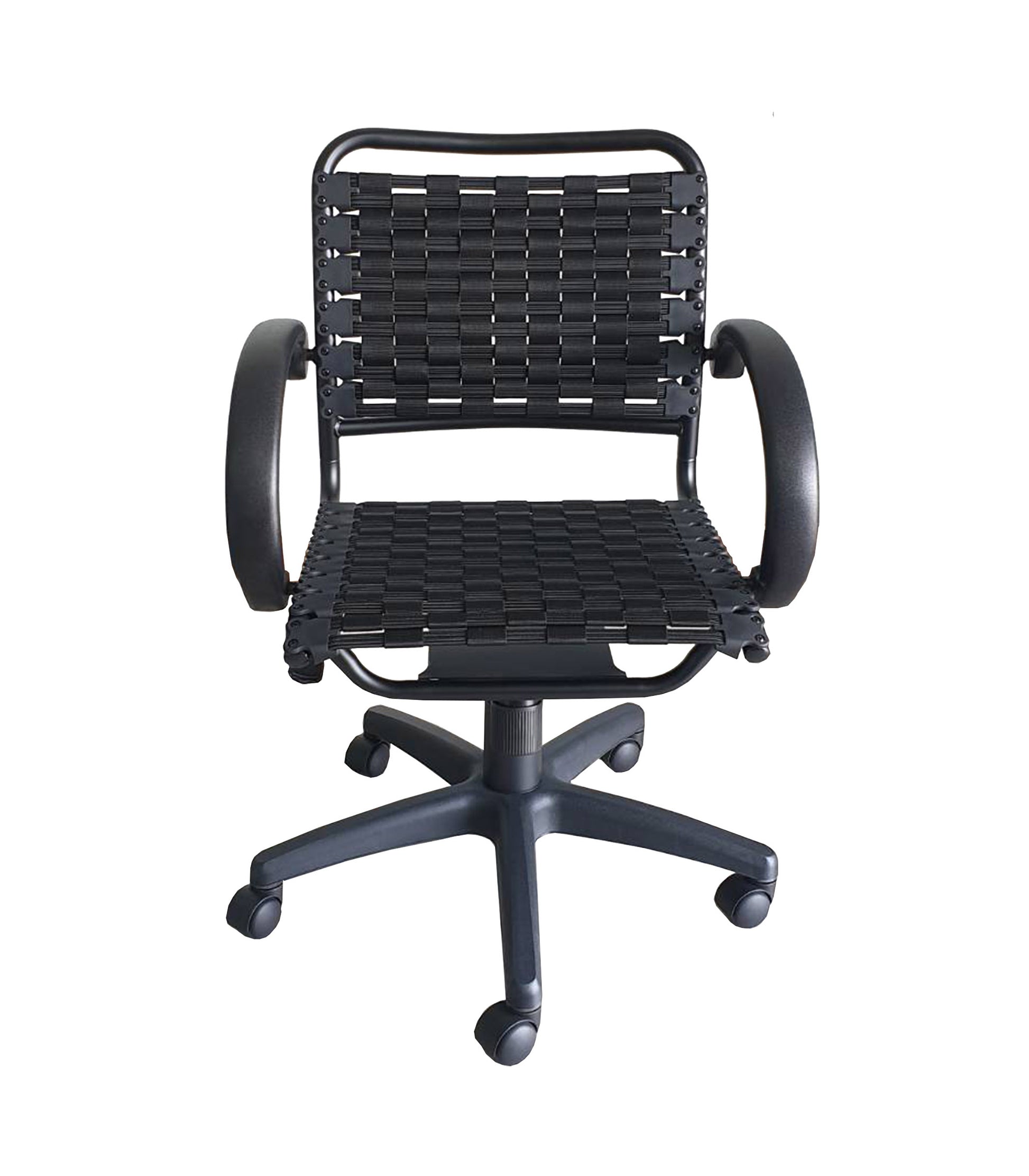 Bungee Arm Office Chair With Black Coating Caster Nylon Solid Black Office Powder Coated Wipe Clean Square Contemporary,Modern Office Chairs Slat Back Adjustable Height Abs Steel Q235