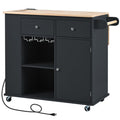 Kitchen Island With Power Outlet,Kitchen Storage Island With Drop Leaf And Rubber Wood,Open Storage And Wine Rack,5 Wheels,With Adjustable Storage For Home, Kitchen, And Dining Room, Black Black Mdf