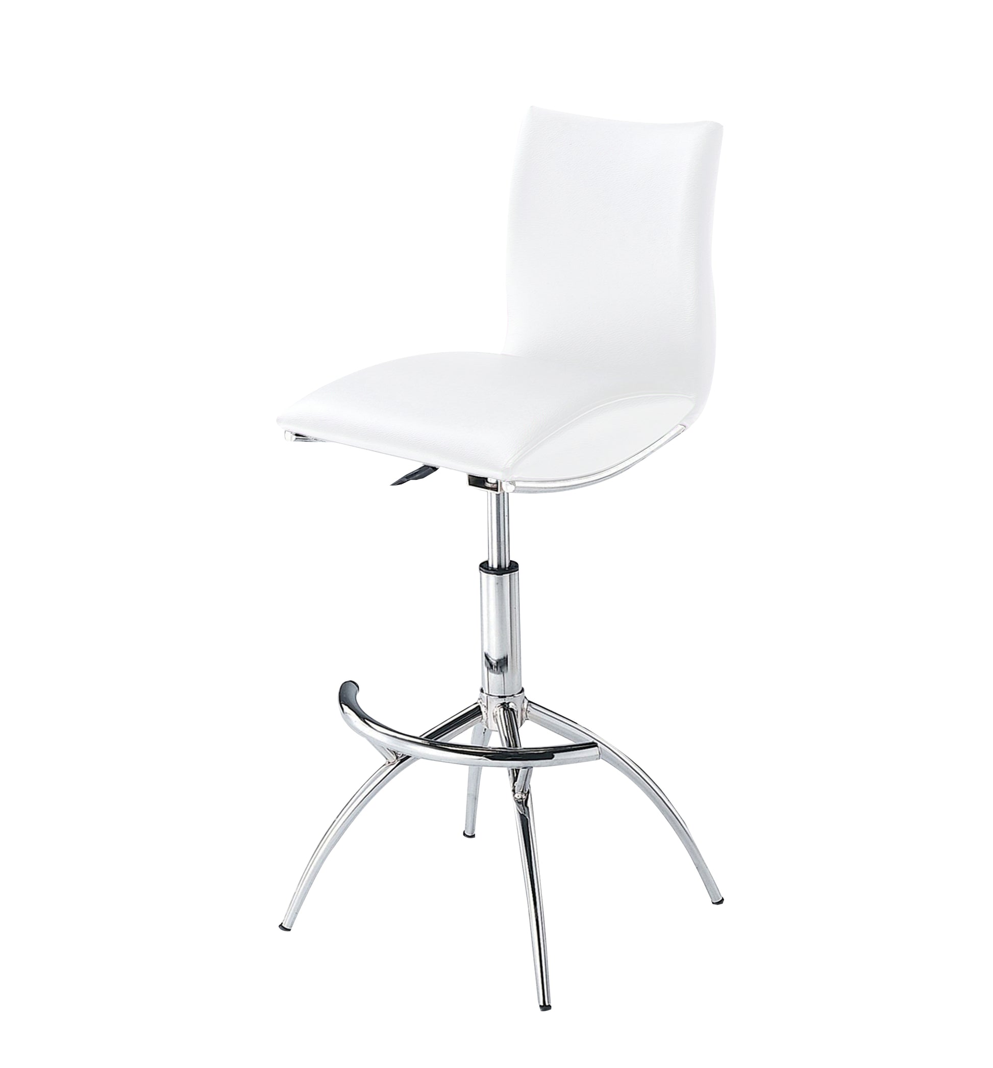 Modern Barstool Chrome Adjustable Height In White Color Cushion Solid Kitchen Solid Back Iron White Pu Polished Foam Wipe Clean Square Contemporary,Modern Bar Stools Foam Chrome