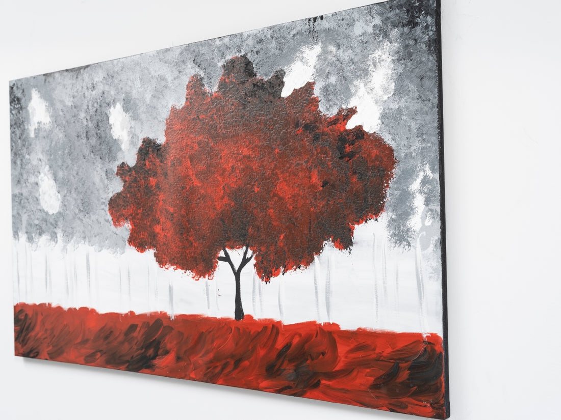 Wandela Wall Canvas Paintings 47'' X 27'' Landscape Unframed Red Oversized 41In Hand Painted Art Fall Canvas