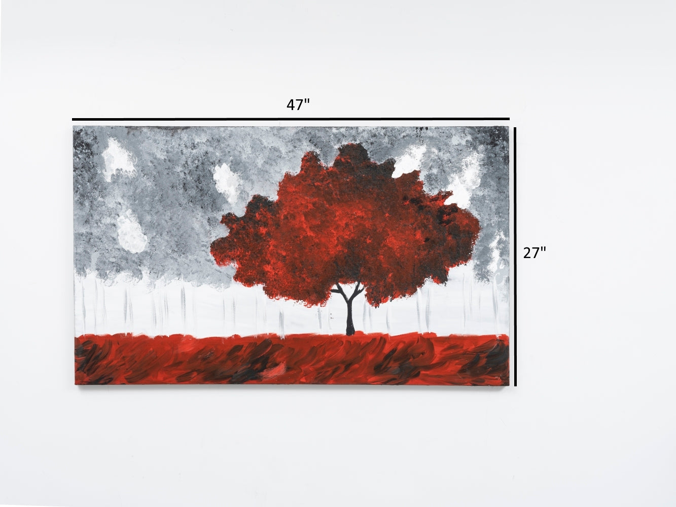 Wandela Wall Canvas Paintings 47'' X 27'' Landscape Unframed Red Oversized 41In Hand Painted Art Fall Canvas