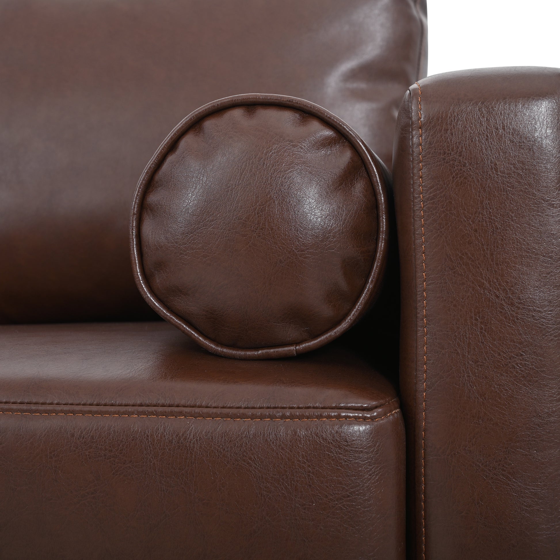 Small Sofa Couch 76.97 In . Brown 3 Seat Comfy Couches For Living Room, Mid Century Modern Couch With Iron Wood Structuresoft Cushion Sofa For Home Office Apartment Brown Foam Pu