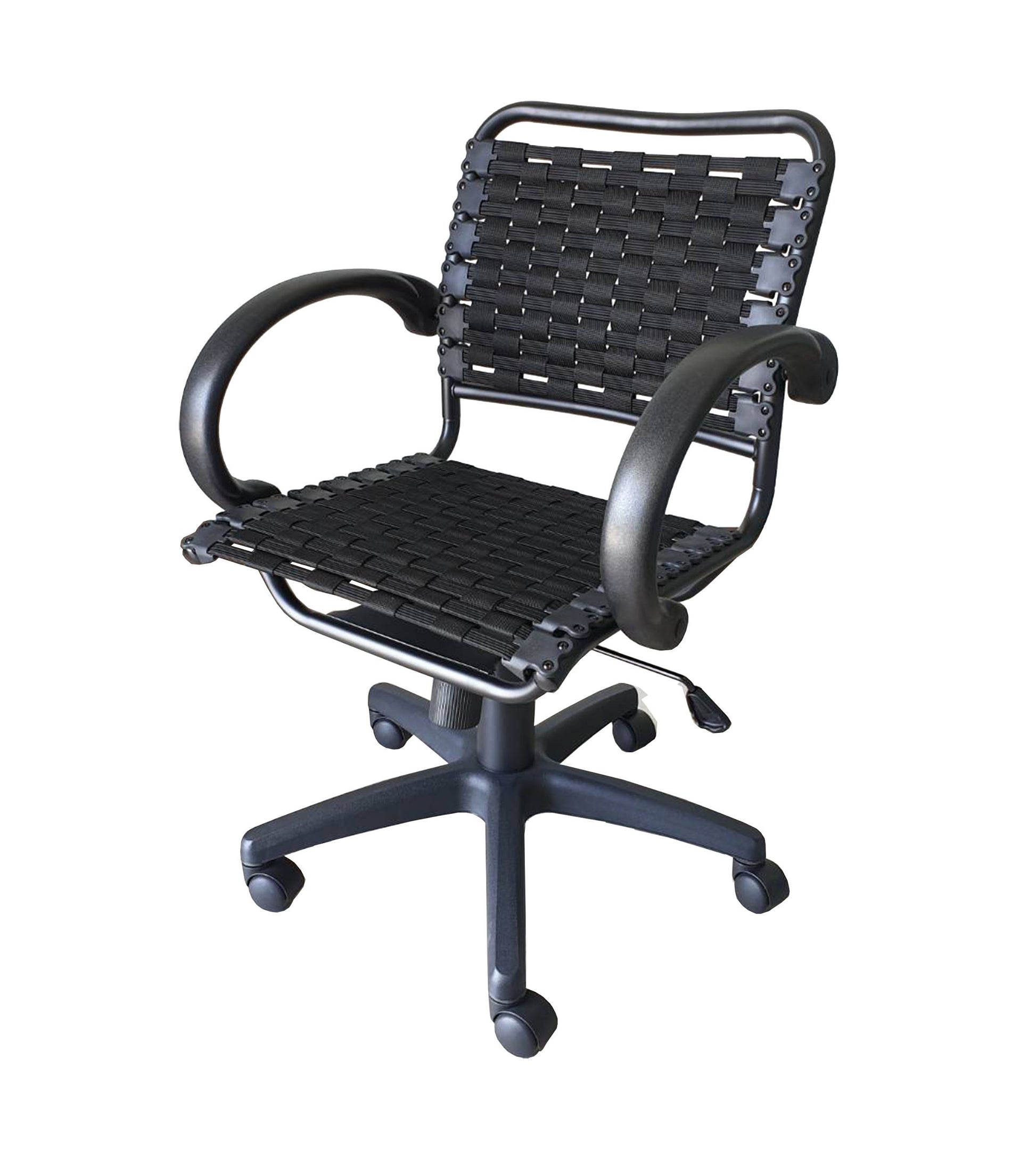 Bungee Arm Office Chair With Black Coating Caster Nylon Solid Black Office Powder Coated Wipe Clean Square Contemporary,Modern Office Chairs Slat Back Adjustable Height Abs Steel Q235