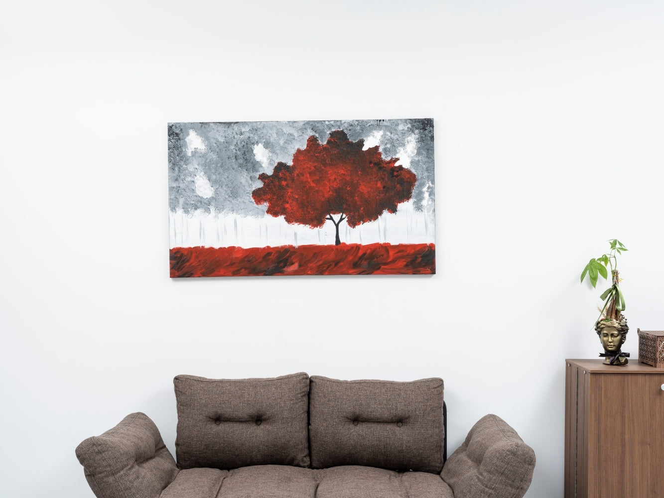 Wandela Wall Canvas Paintings 47'' X 27'' Landscape Unframed Red Oversized 41In Hand Painted Art Fall Canvas