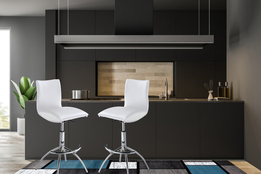 Modern Barstool Chrome Adjustable Height In White Color Cushion Solid Kitchen Solid Back Iron White Pu Polished Foam Wipe Clean Square Contemporary,Modern Bar Stools Foam Chrome