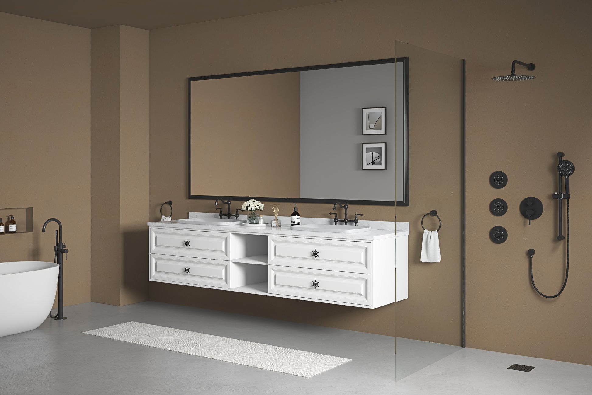 96*23*21In Wall Hung Doulble Sink Bath Vanity Cabinet Only In Bathroom Vanities Without Tops White Abs Steel Q235 Wood Pvc