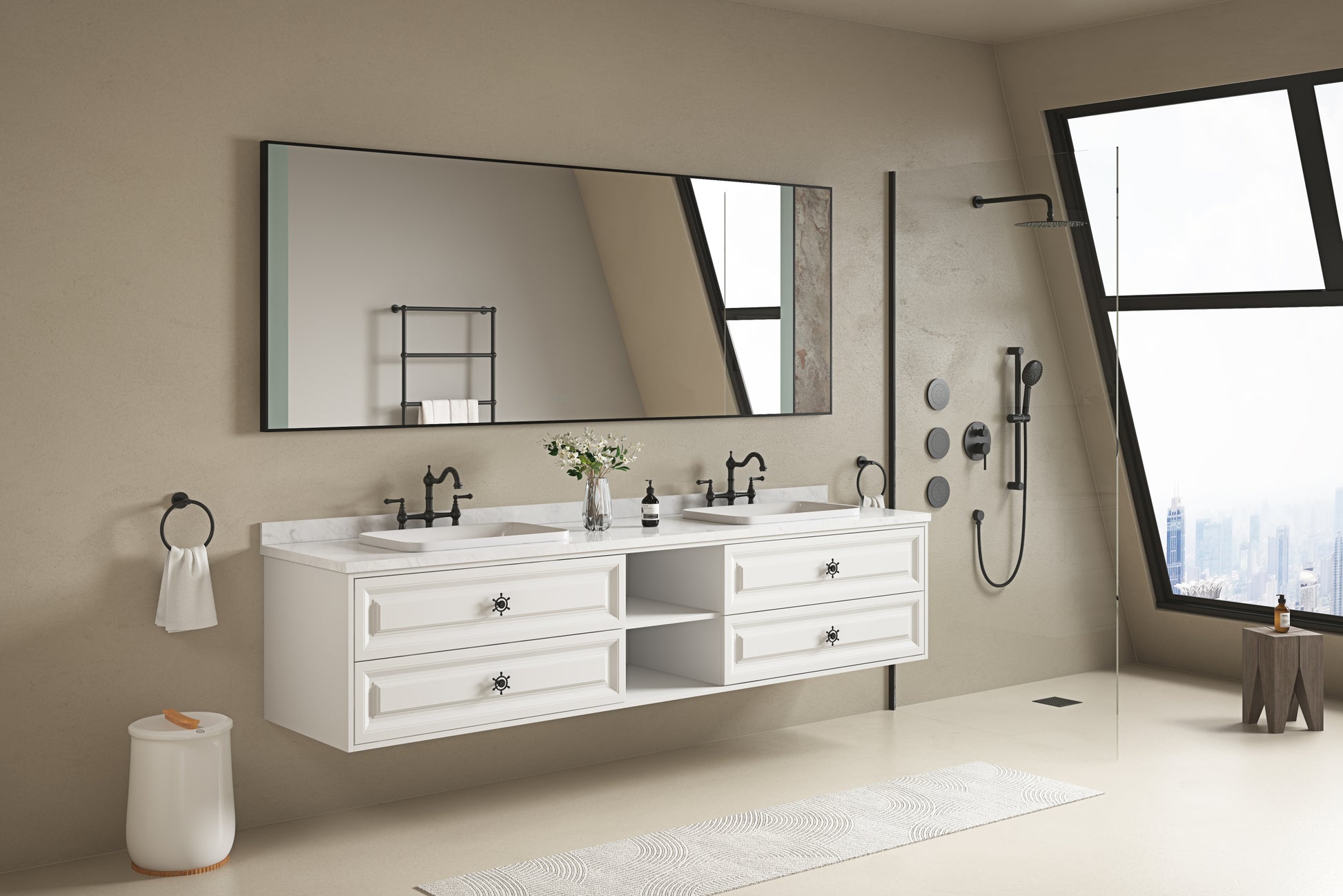 96*23*21In Wall Hung Doulble Sink Bath Vanity Cabinet Only In Bathroom Vanities Without Tops White Abs Steel Q235 Wood Pvc