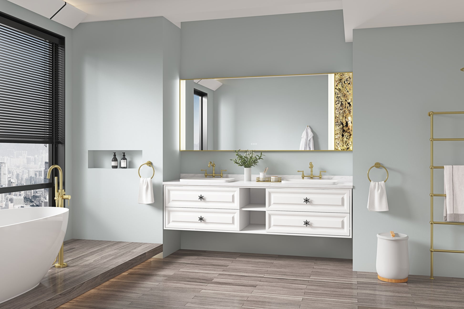 84*23*21In Wall Hung Doulble Sink Bath Vanity Cabinet Only In Bathroom Vanities Without Tops White Abs Steel Q235 Wood Pvc