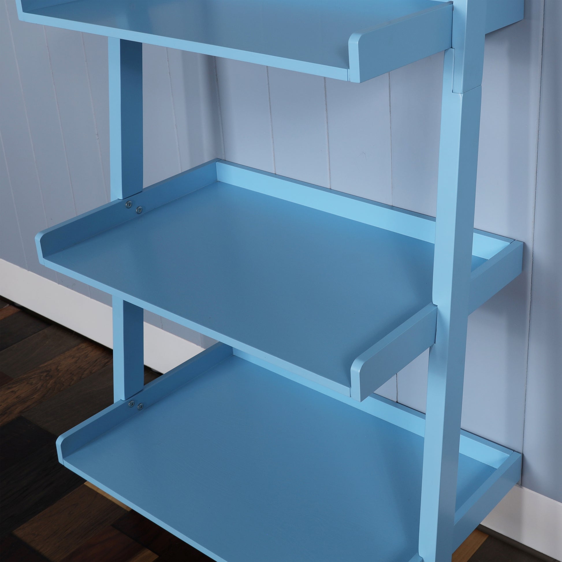 5 Tier Ladder Shelf Blue Wood