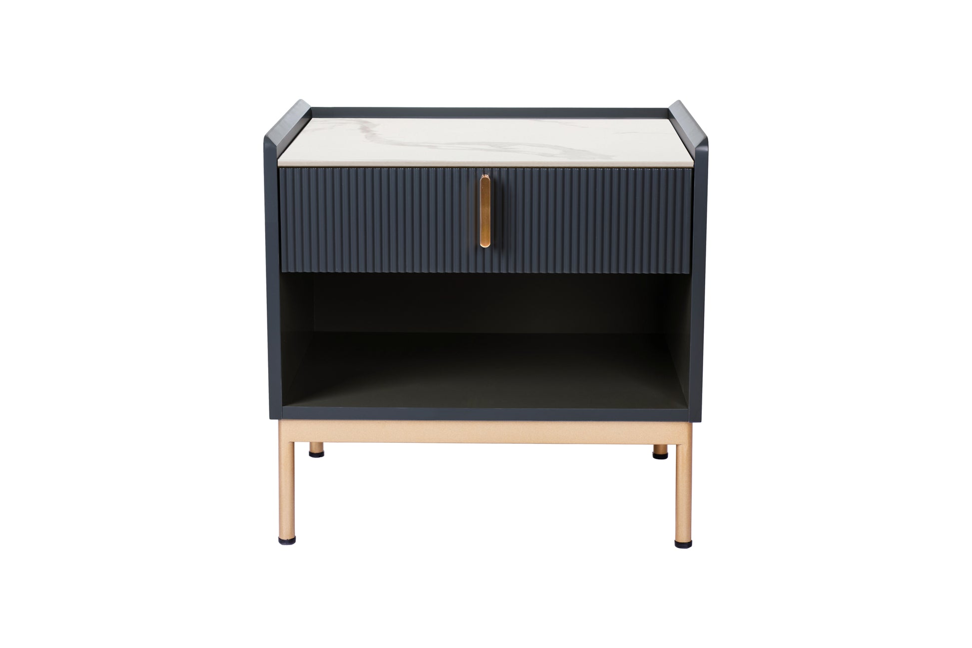 Modern White Grey End Table Or Night Stand Stone Tabletop & Gold Frame White Gray Primary Living Space Contemporary,Modern Square Drawers Coffee & End Tables Lacquered Sintered Stone Engineered Wood