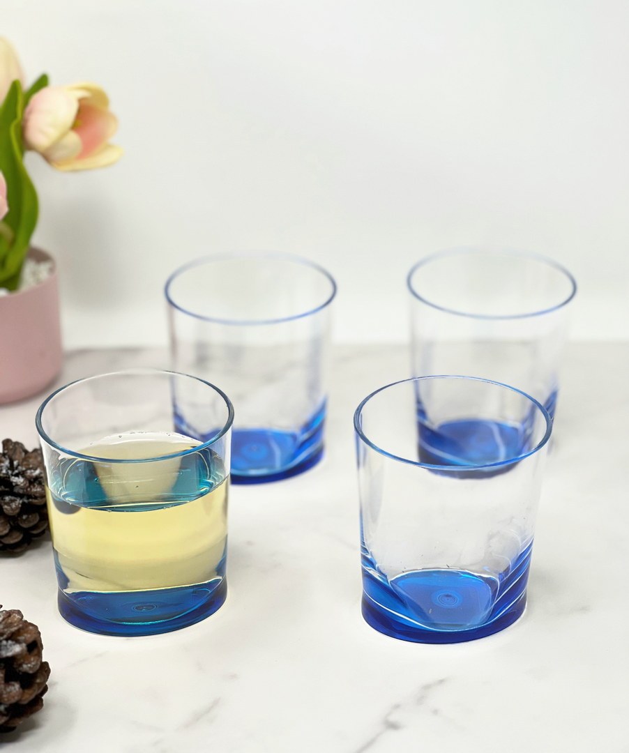 Oval Halo Acrylic Glasses Drinking Set Of 4 Dof 12Oz , Plastic Drinking Glasses, Bpa Free Cocktail Glasses, Drinkware Set, Plastic Water Tumblers Blue Acrylic