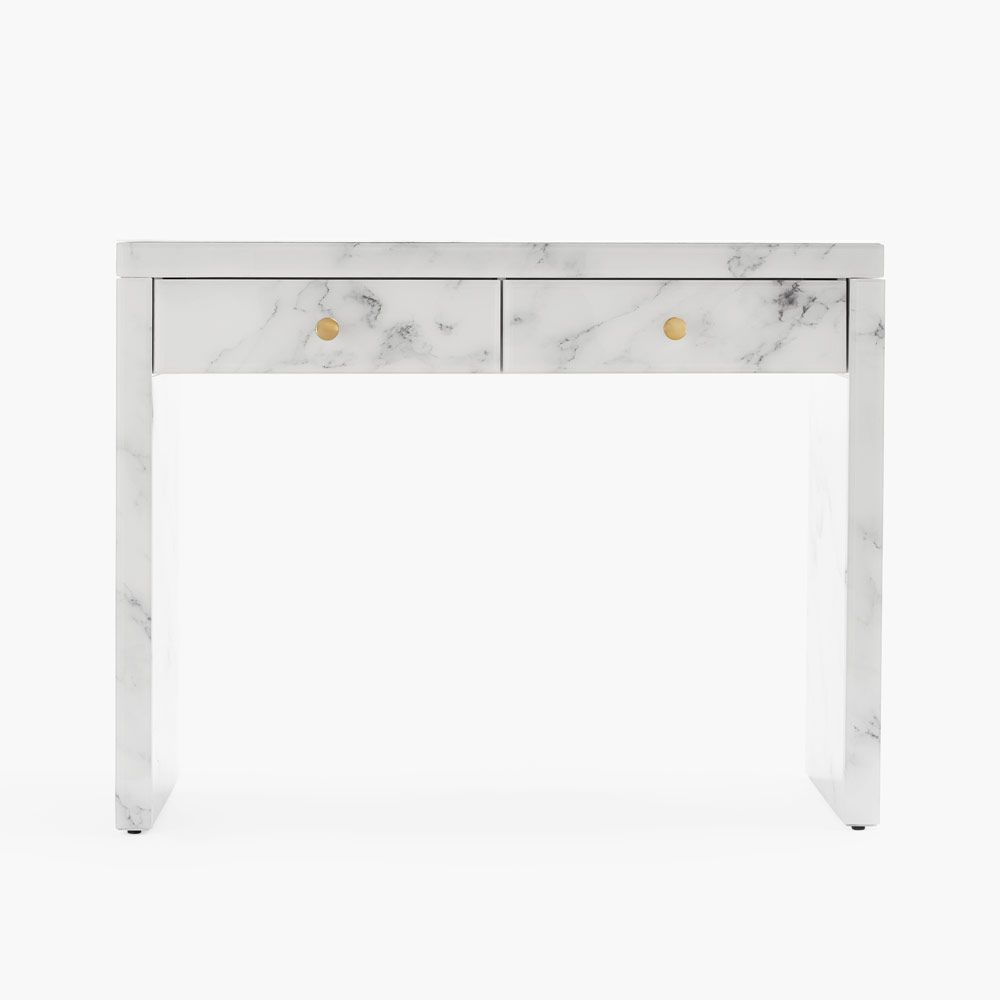 Modern Design Tempered Glass Marble Texture Vanity Table Dressing Table For Bedroom, Living Room White Marble Mdf Glass