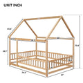 Full Size Floor Wooden Bed With House Roof Frame, Fence Guardrails ,Nartural Old Sku:W504105242 Full Natural Pine