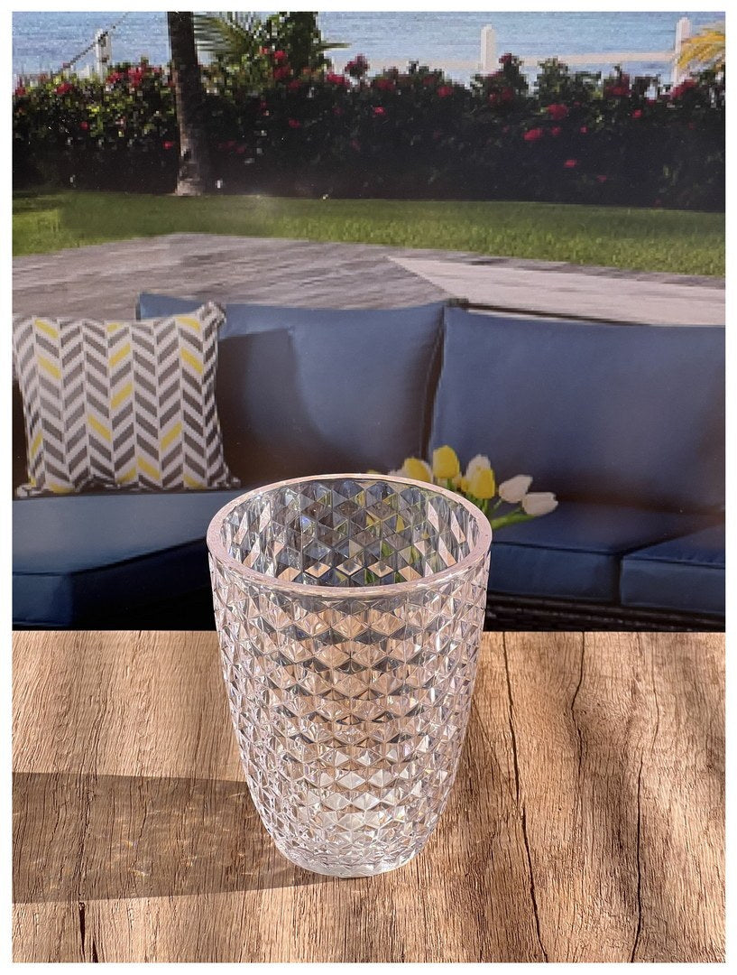 Diamond Cut Acrylic Glasses Drinking Set Of 4 12Oz , Plastic Drinking Glasses, Bpa Free Cocktail Glasses, Drinkware Set, Drinking Water Glasses Clear Acrylic