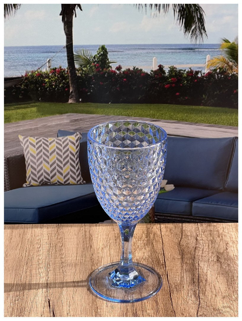 Diamond Cut Plastic Wine Glasses Set Of 4 12Oz , Bpa Free Acrylic Wine Glass Set, Unbreakable Red Wine Glasses, White Wine Glasses Blue Acrylic