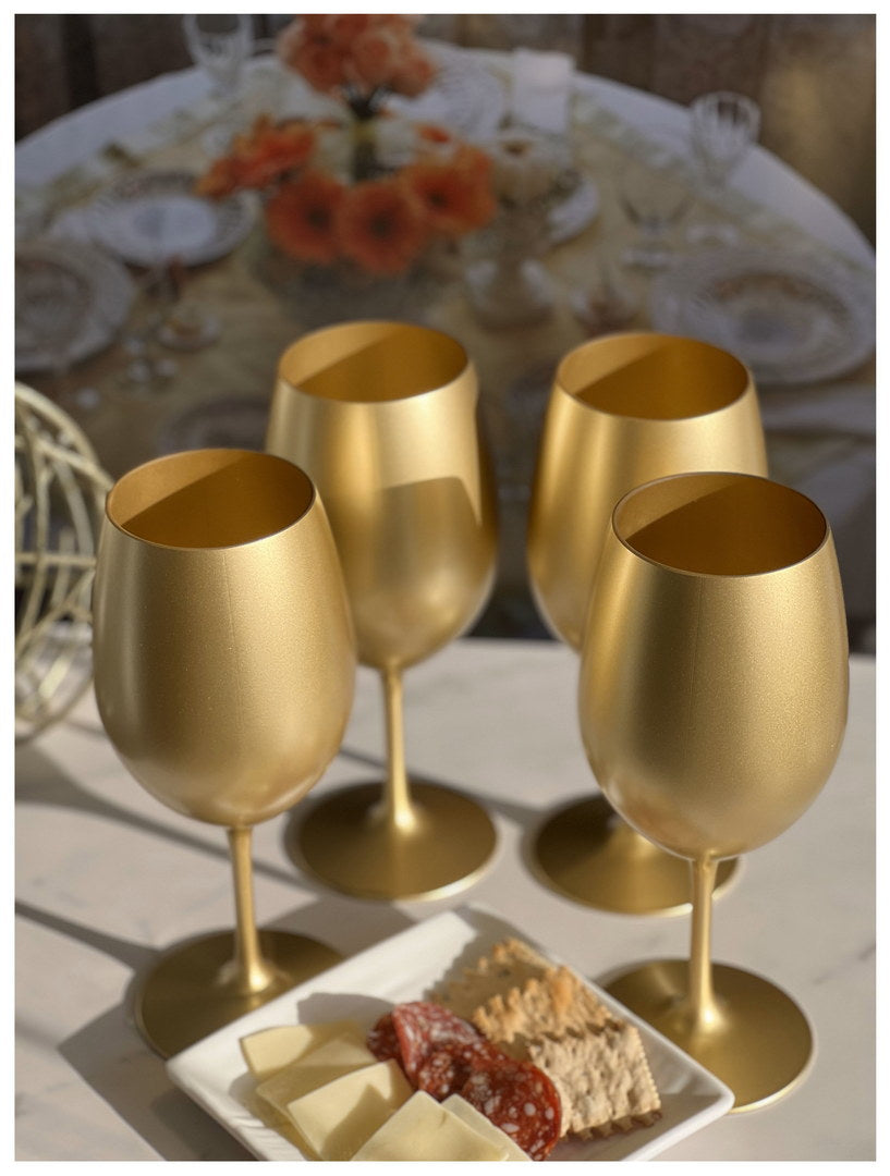 Metallic Gold Color Plastic Wine Glasses Set Of 4 20Oz , Bpa Free Acrylic Wine Glass Set, Unbreakable Red Wine Glasses, White Wine Glasses Gold Acrylic