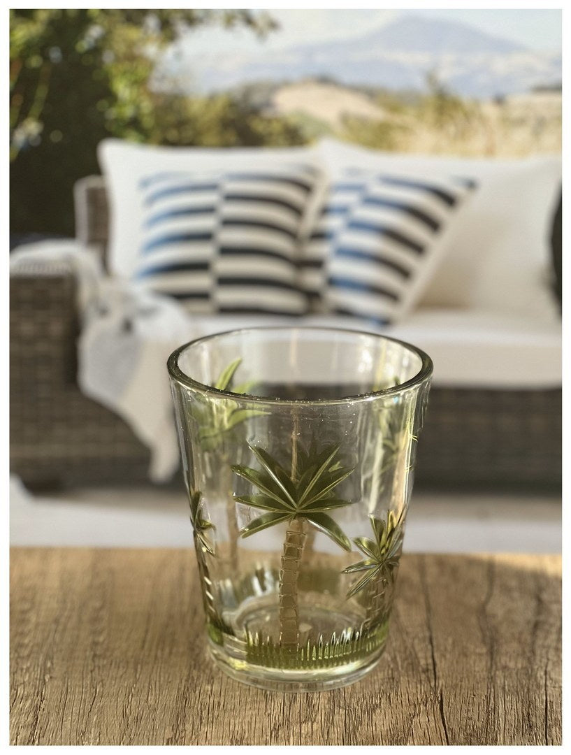 Palm Tree Design Acrylic Glasses Drinking Set Of 4 Dof 15Oz , Plastic Drinking Glasses, Bpa Free Cocktail Glasses, Drinkware Set, Plastic Water Tumblers Clear Acrylic