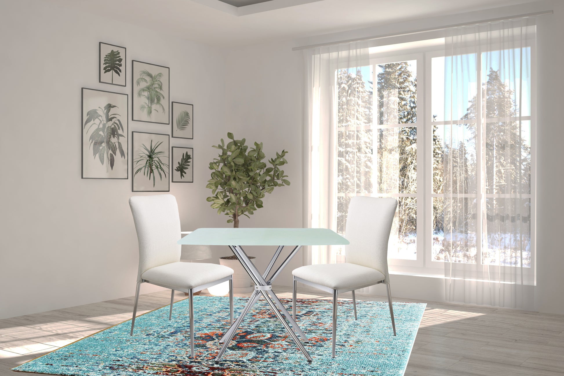 36" Square Frosted Tempered Glass Table Chrome Dining Room Contemporary,Modern Kitchen & Dining Tables Polished Glass