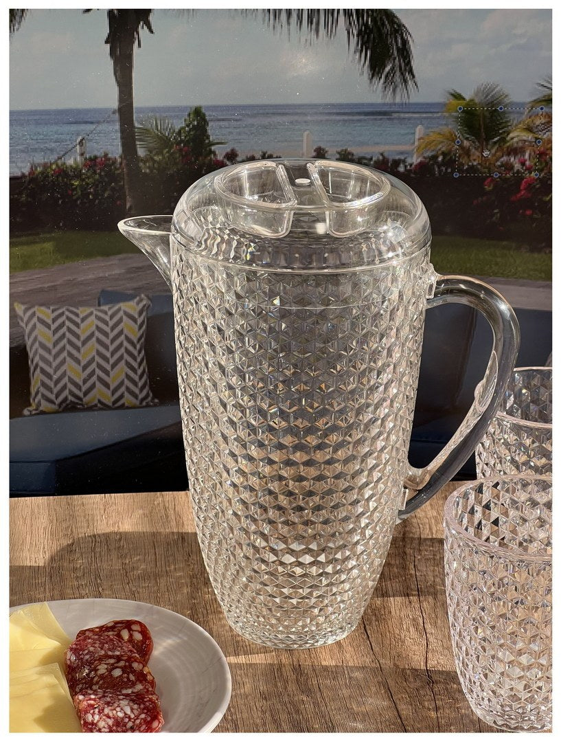 2.5 Quarts Water Pitcher With Lid, Diamond Cut Unbreakable Plastic Pitcher, Drink Pitcher, Juice Pitcher With Spout Bpa Free Clear Acrylic