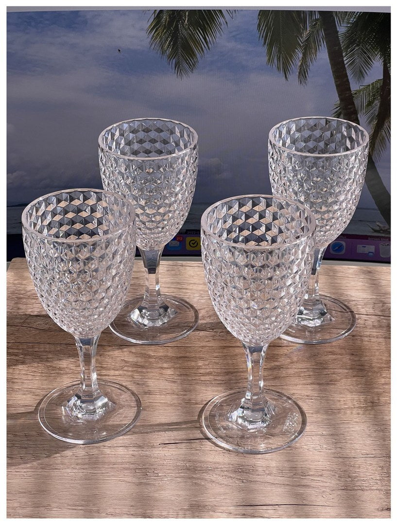 Diamond Cut Plastic Wine Glasses Set Of 4 12Oz , Bpa Free Acrylic Wine Glass Set, Unbreakable Red Wine Glasses, White Wine Glasses Clear Acrylic