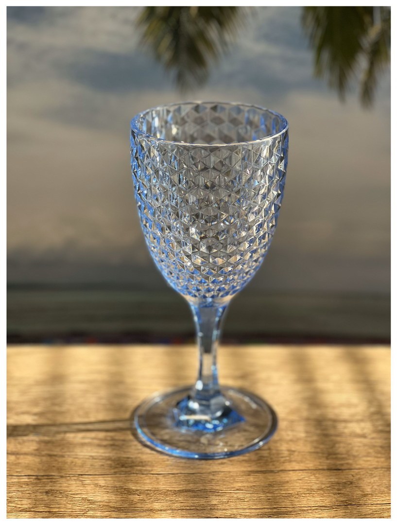 Diamond Cut Plastic Wine Glasses Set Of 4 12Oz , Bpa Free Acrylic Wine Glass Set, Unbreakable Red Wine Glasses, White Wine Glasses Blue Acrylic