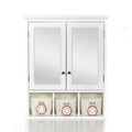 Bathroom Storage Cabinet, Medicine Cabinets For Bathroom With Mirror, 2 Doors 2 Adjustable Shelf 3 Christmas Style Storage Basket, White Wood Cabinet Wall Mounted For Bathroom Laundry Room Kitchen 1 2 Shelves Lacquered White White Bathroom Adjustable