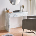 Modern Design Tempered Glass Marble Texture Vanity Table Dressing Table For Bedroom, Living Room White Marble Mdf Glass