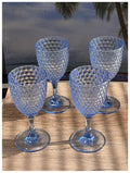 Diamond Cut Plastic Wine Glasses Set Of 4 12Oz , Bpa Free Acrylic Wine Glass Set, Unbreakable Red Wine Glasses, White Wine Glasses Blue Acrylic
