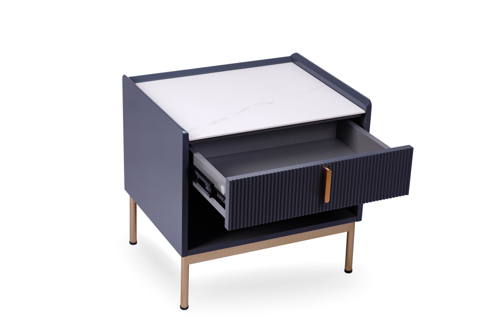 Modern White Grey End Table Or Night Stand Stone Tabletop & Gold Frame White Gray Primary Living Space Contemporary,Modern Square Drawers Coffee & End Tables Lacquered Sintered Stone Engineered Wood