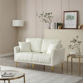 Cream White 2 Seater Loveseat Sofa Couch W Pillows And Metal Legs, Upholstered Modern Beautiful Seats Furniture For Bedroom, Office, Small Space, Apartment Cream Foam Velvet