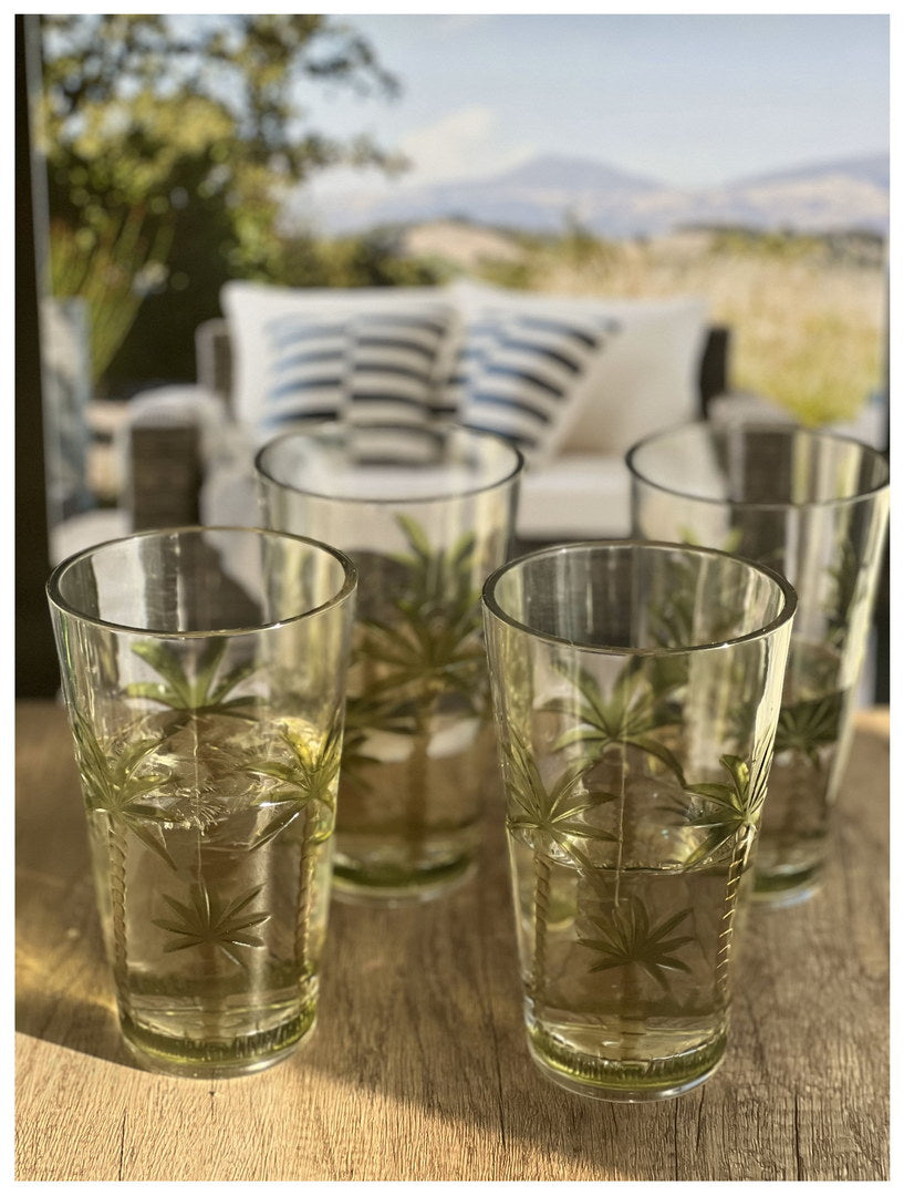 Palm Tree Design Acrylic Glasses Drinking Set Of 4 Hi Ball 20Oz , Plastic Drinking Glasses, Bpa Free Cocktail Glasses, Drinkware Set, Plastic Water Tumblers Clear Acrylic