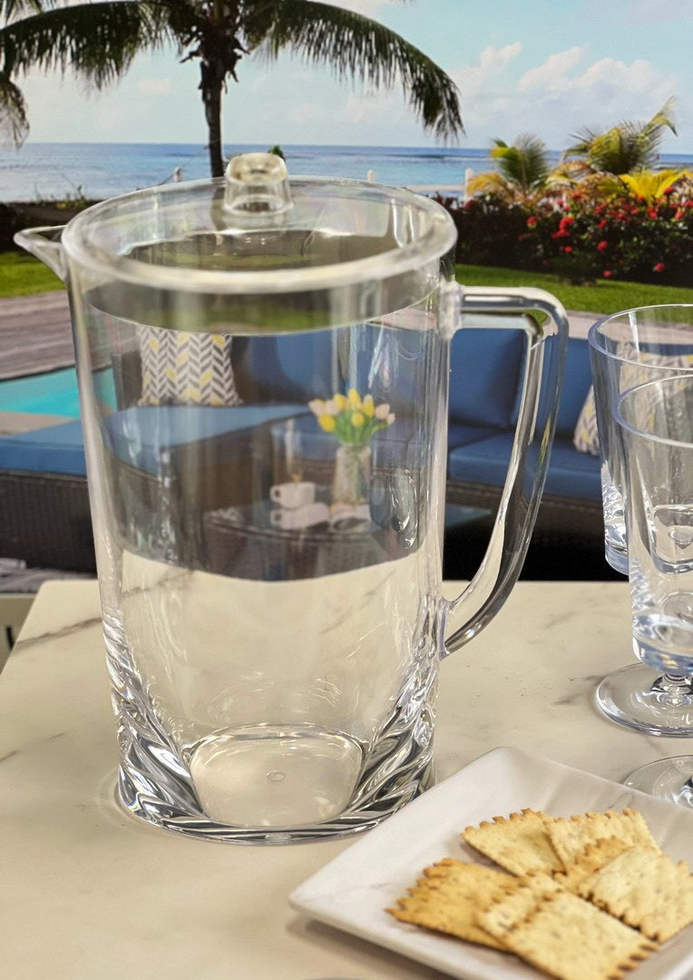 2.75 Quarts Water Pitcher With Lid, Oval Halo Design Unbreakable Plastic Pitcher, Drink Pitcher, Juice Pitcher With Spout Bpa Free Clear Acrylic