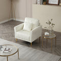 Mid Century Modern Velvet Fabric Accent Chair Armchair For Living Room Bedroom Channel Tufted Upholstered Comfortable Cream Color Reading Armchair Beige Foam Velvet