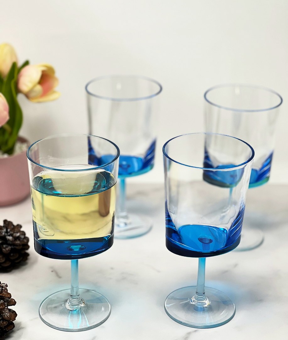 Oval Halo Plastic Wine Glasses Set Of 4 12Oz , Bpa Free Acrylic Wine Glass Set, Unbreakable Red Wine Glasses, White Wine Glasses Blue Acrylic