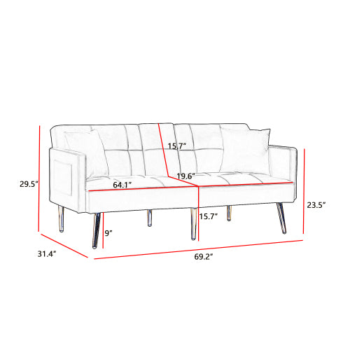 Cream White Velvet Futon Sofa Bed With Gold Metal Legs Cream White Velvet Wood Tufted Back Eucalyptus Square Arms Foam Velvet 2 Seat