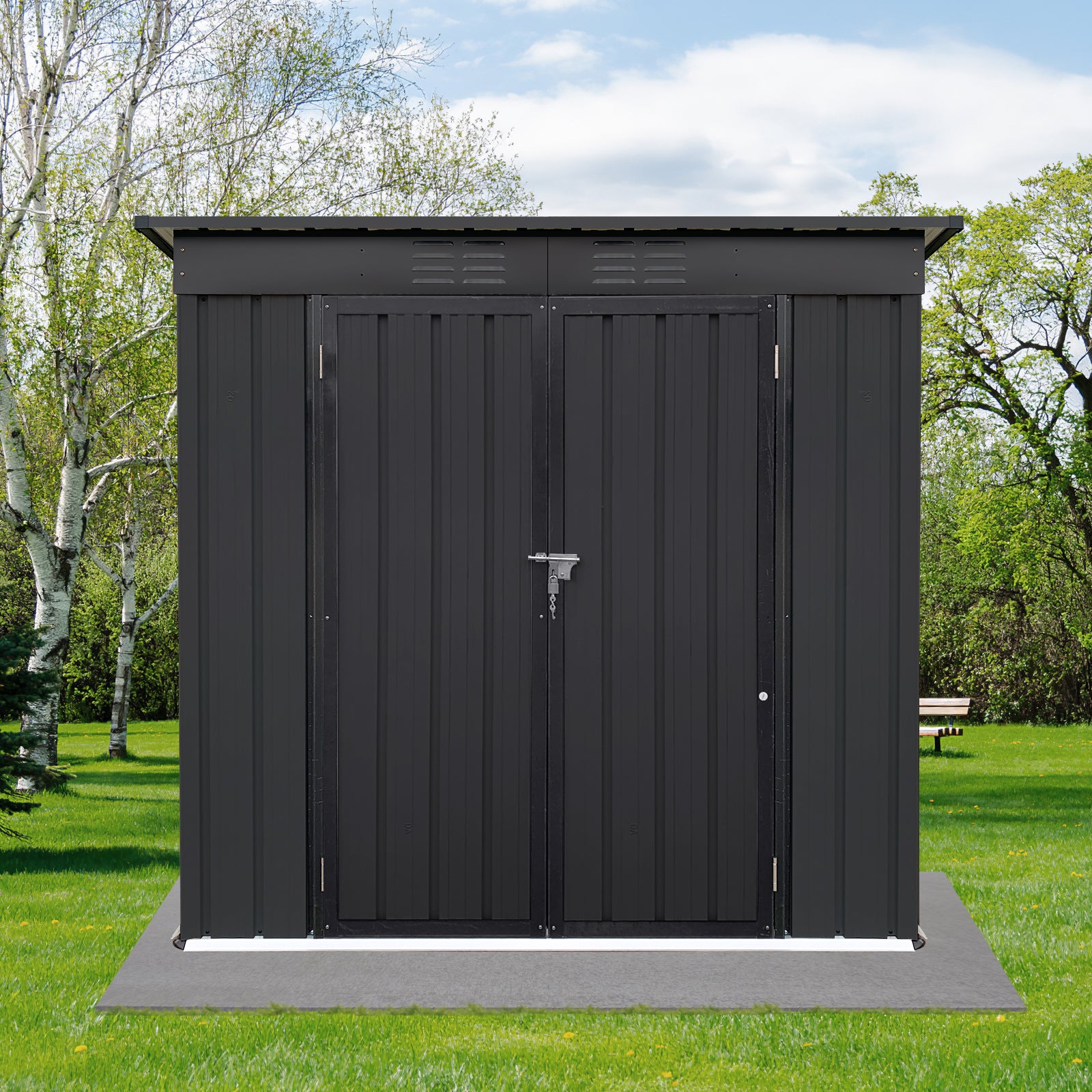 Metal Garden Sheds 4Ftx6Ft Outdoor Black Black Metal