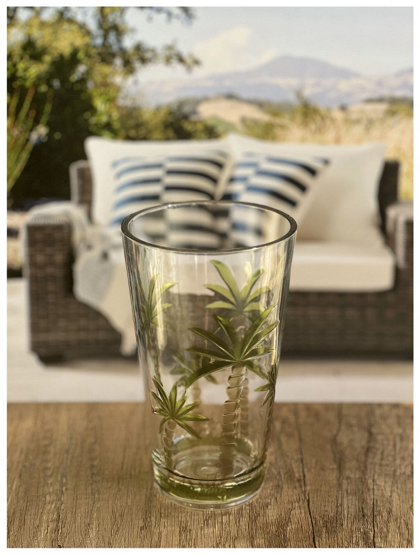 Palm Tree Design Acrylic Glasses Drinking Set Of 4 Hi Ball 20Oz , Plastic Drinking Glasses, Bpa Free Cocktail Glasses, Drinkware Set, Plastic Water Tumblers Clear Acrylic