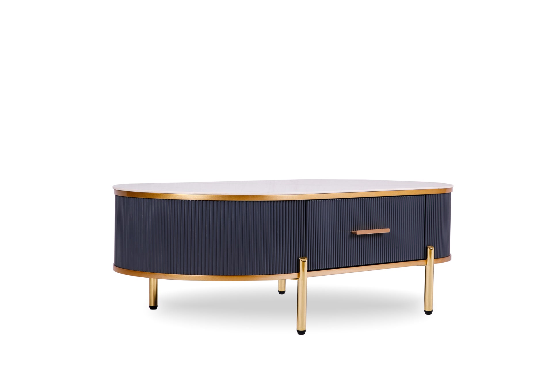 Modern Coffee Table White Gray Sintered Stone Top & Gold With Drawer White Gray Gray Soft Close Drawers Primary Living Space Contemporary,Mid Century Modern Oval Drawers Coffee & End Tables Polished Sintered Stone Ceramic Mdf
