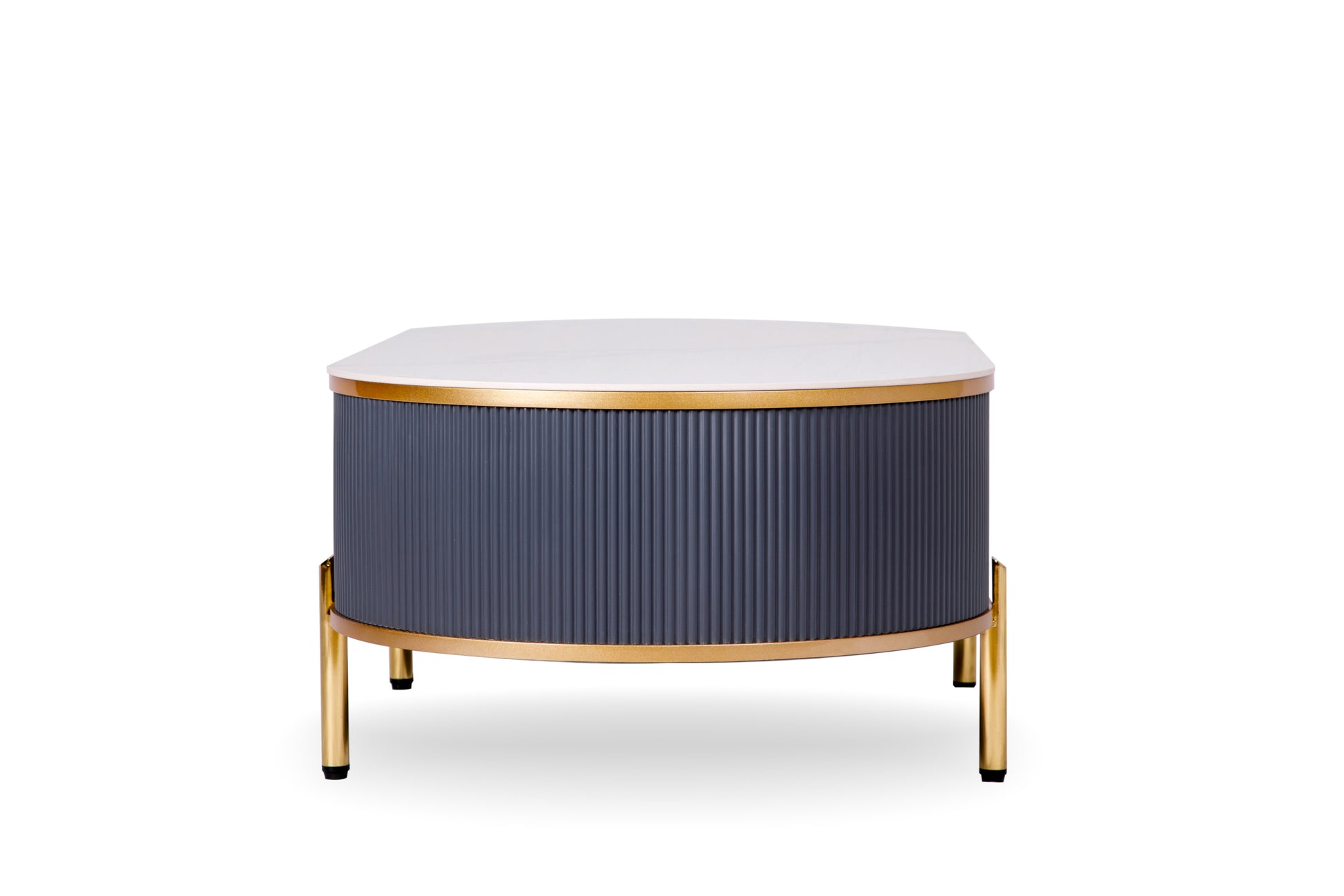 Modern Coffee Table White Gray Sintered Stone Top & Gold With Drawer White Gray Gray Soft Close Drawers Primary Living Space Contemporary,Mid Century Modern Oval Drawers Coffee & End Tables Polished Sintered Stone Ceramic Mdf
