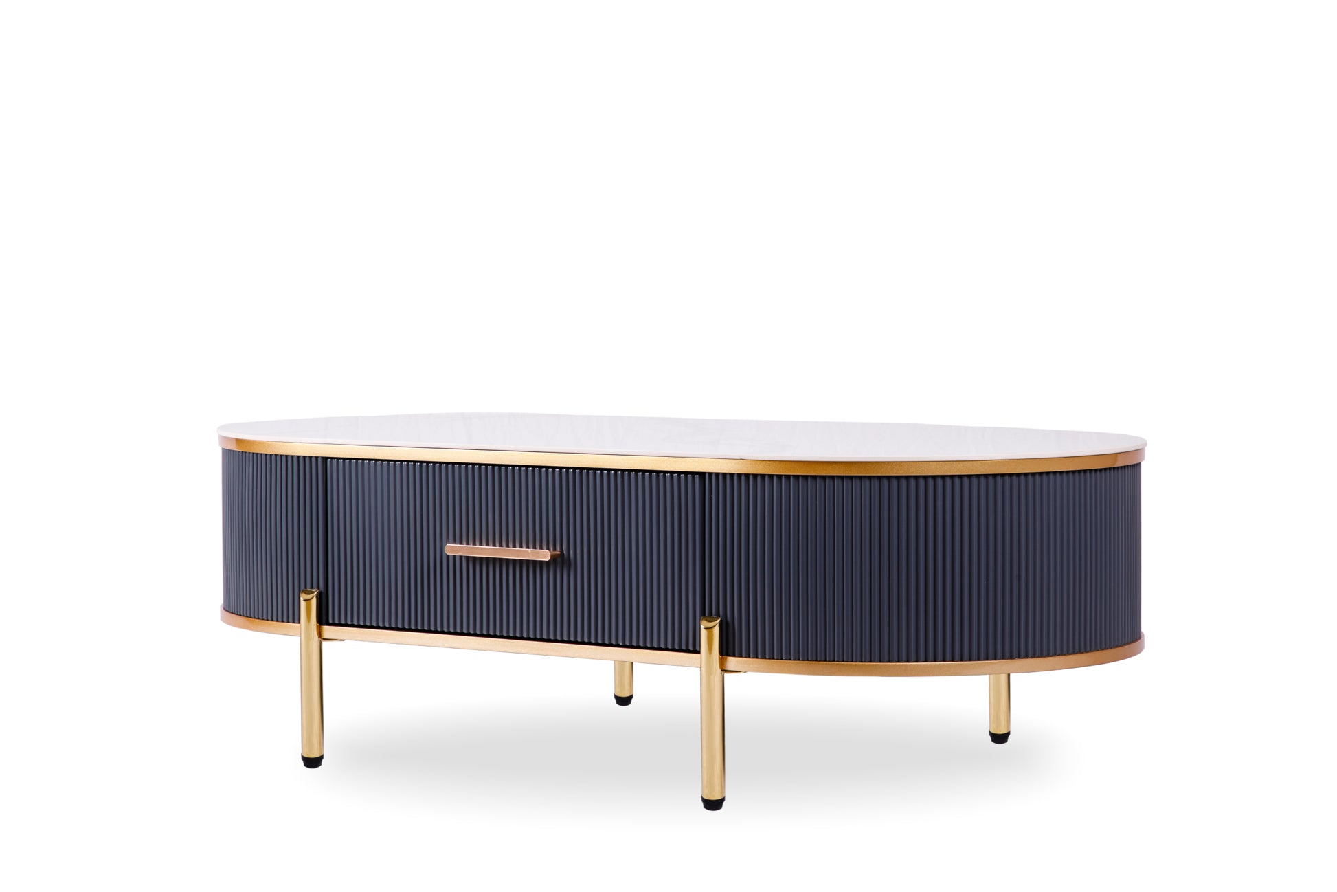Modern Coffee Table White Gray Sintered Stone Top & Gold With Drawer White Gray Gray Soft Close Drawers Primary Living Space Contemporary,Mid Century Modern Oval Drawers Coffee & End Tables Polished Sintered Stone Ceramic Mdf