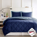 3M Scotchgard Diamond Quilting Reversible Down Alternative Comforter Set Navy Light Blue Polyester