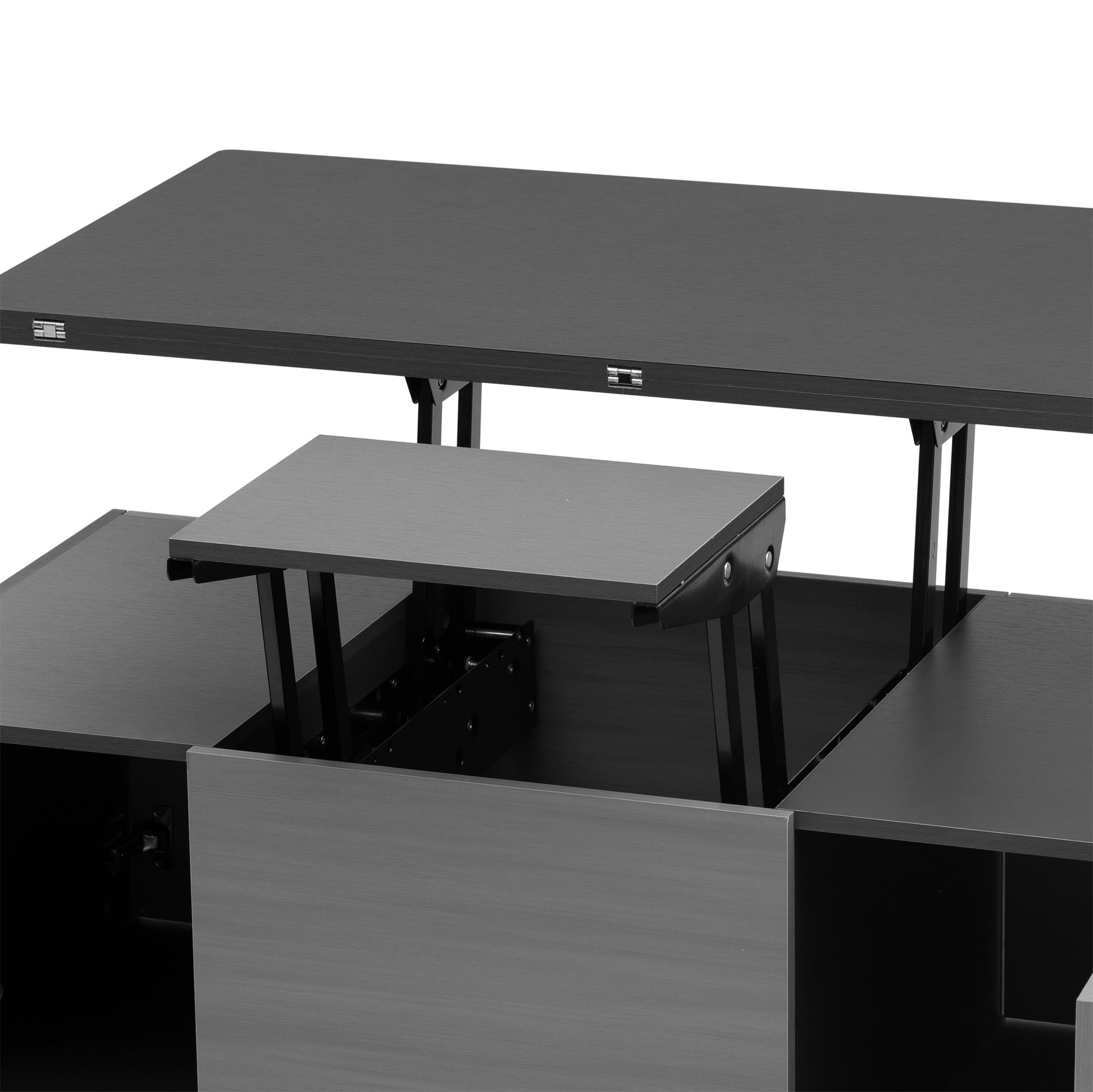 Modern Gray Multi Functional Rectangle Lift Top Coffee Table Extendable With Storage Dark Gray Mdf