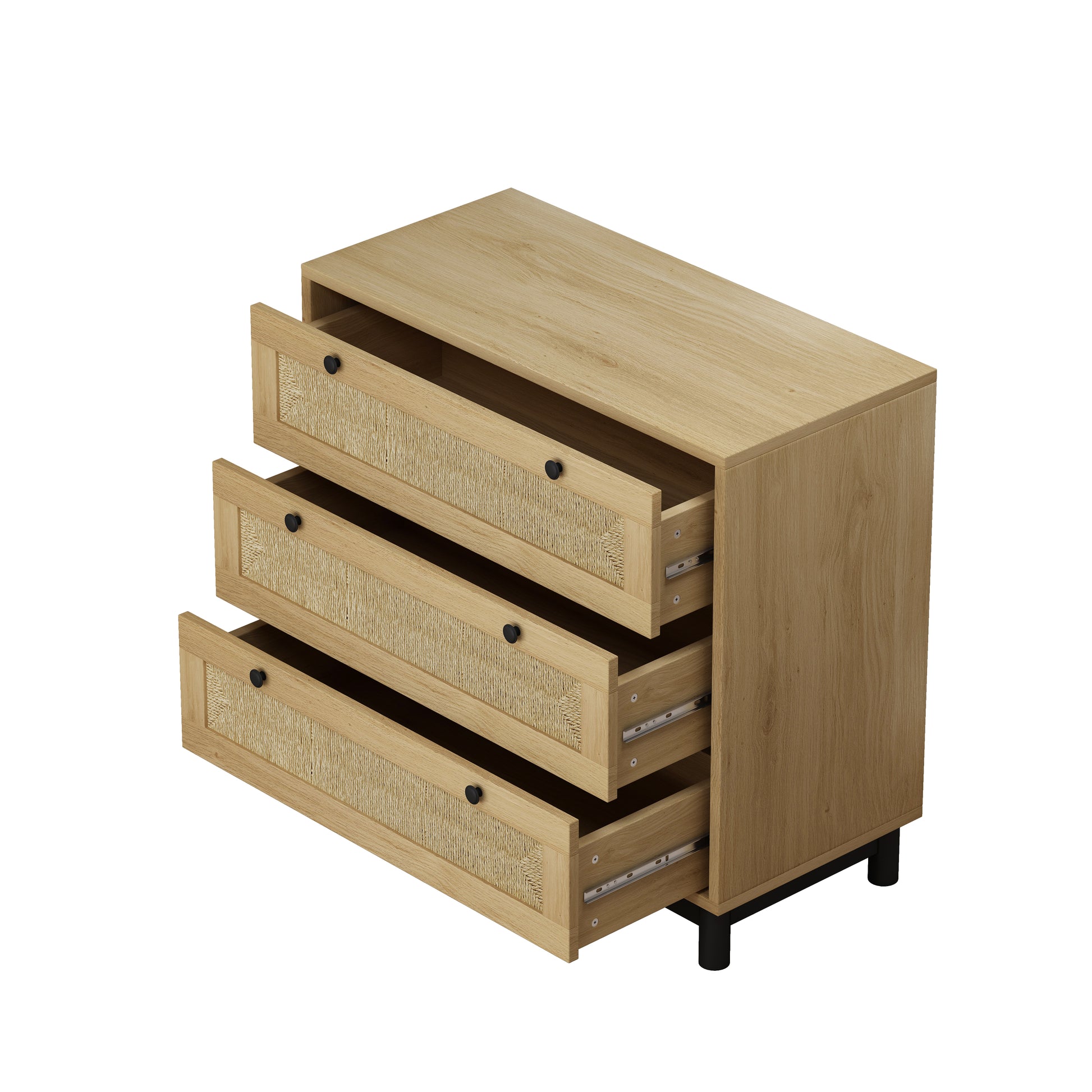 30.31"3 Drawers Storage Cabinet Rope Woven Drawer,For Bedroom,Living Room,Dining Room,Hallways,Oak Oak Mdf