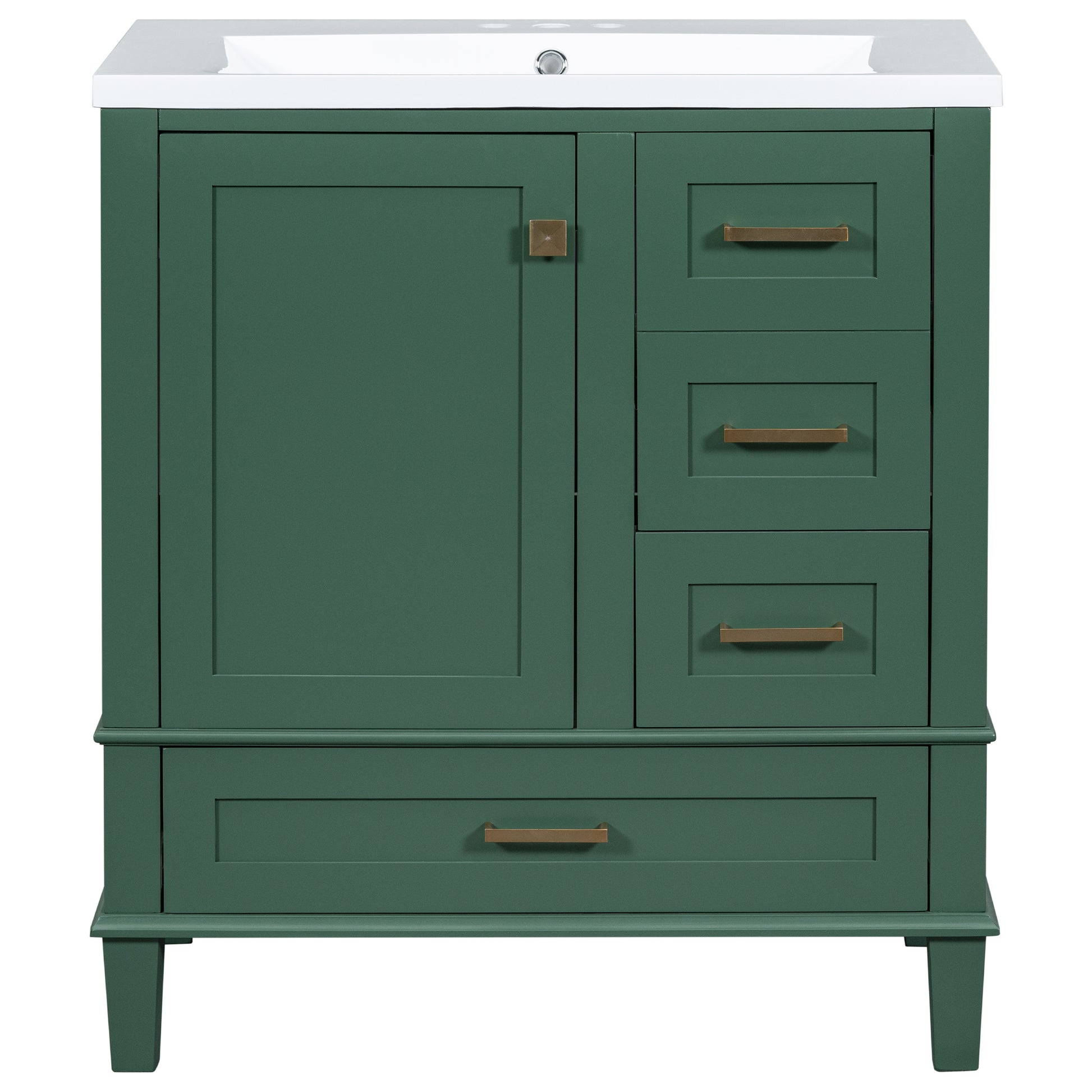 30" Bathroom Vanity In Green, Modern Bathroom Cabinet With Sink Combo Set, Bathroom Storage Cabinet With A Soft Closing Door And 3 Drawers, Solid Wood Frame Resin Basin Green Solid Wood Mdf