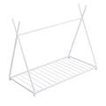 Metal Twin Size House Platform Bed With Triangle Structure, White Box Spring Not Required Twin White Metal Bedroom Bed Frame Metal