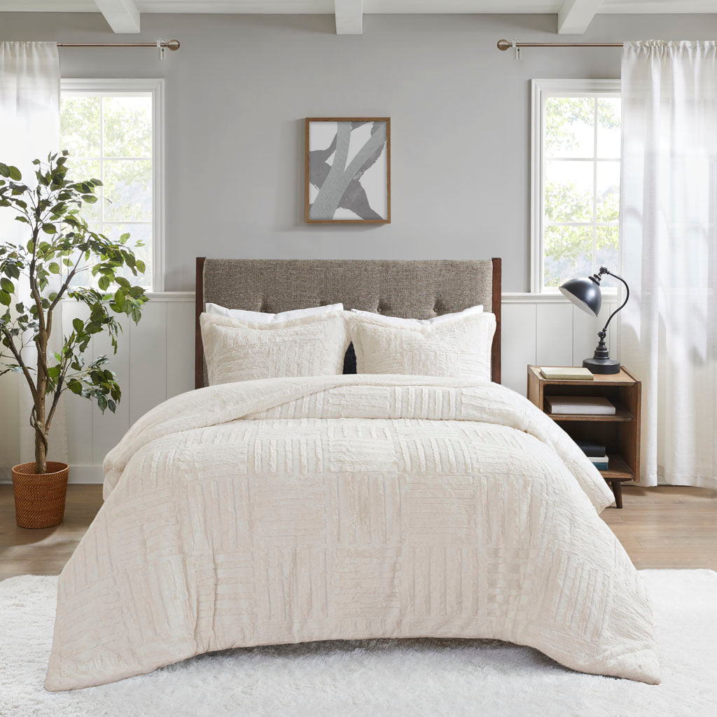 Fur Down Alternative Comforter Mini Set Twin Ivory Faux Fur