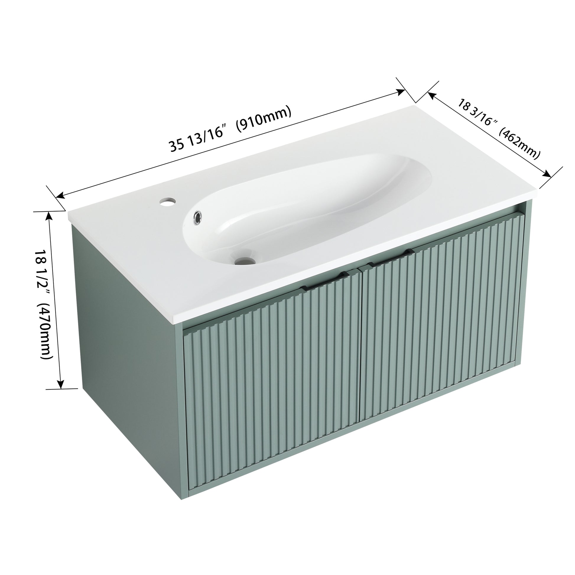 36" Floating Bathroom Vanity With Drop Shaped Resin Sink Green 2 Bathroom Wall Mounted Modern Plywood