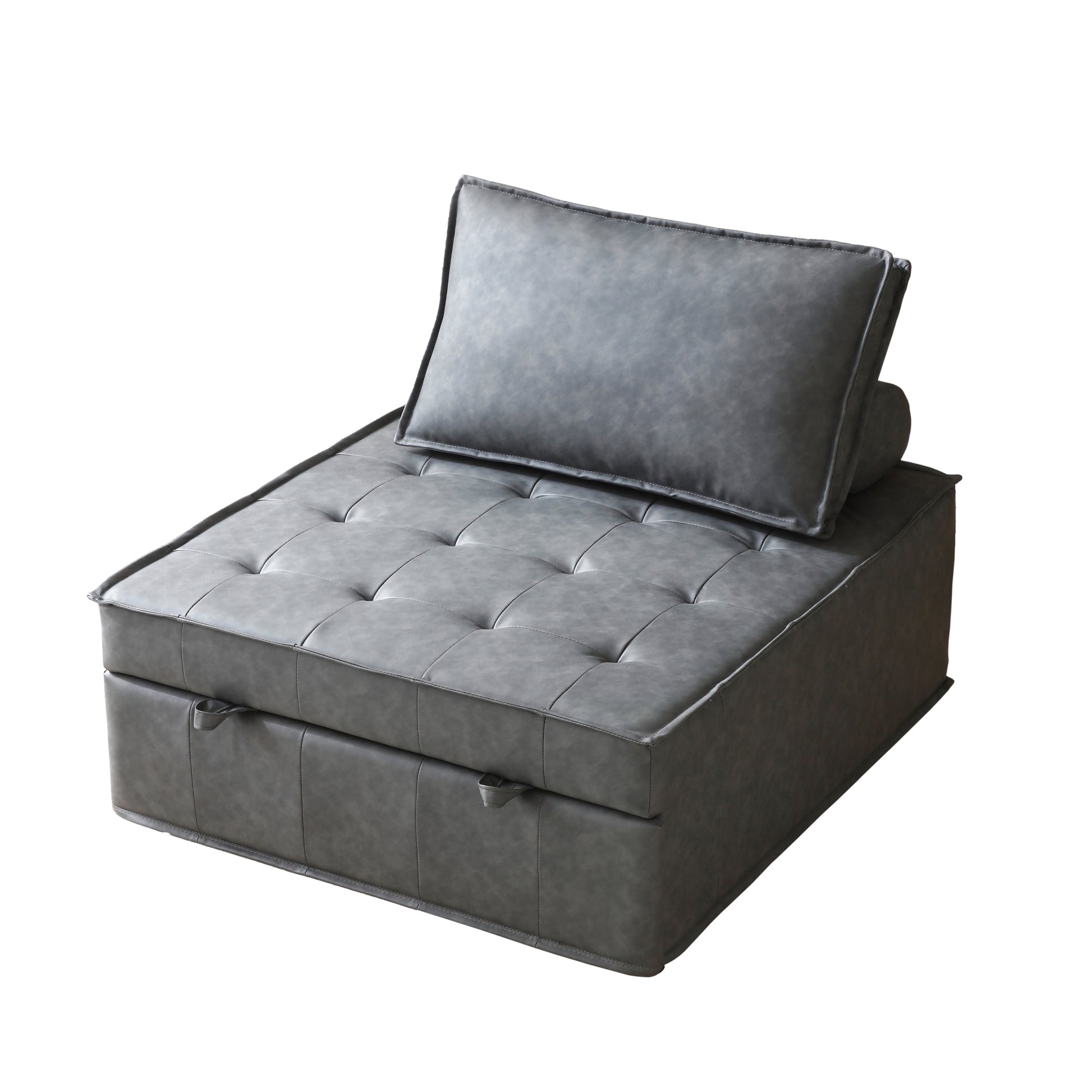 Multipurpose Faux Leather Ottoman Lazy Chair Pulling Out Sofa Bed Dark Grey Dark Grey Foam Pu Leather